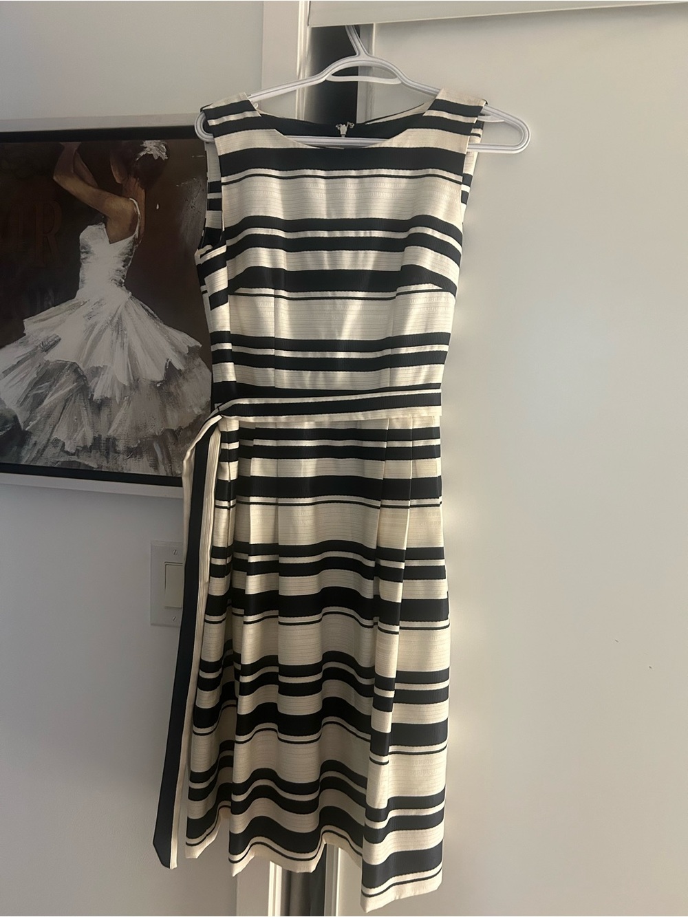 Sandra Angelozzi dark blue and White Striped Sleeveless Midi Dress size 4
